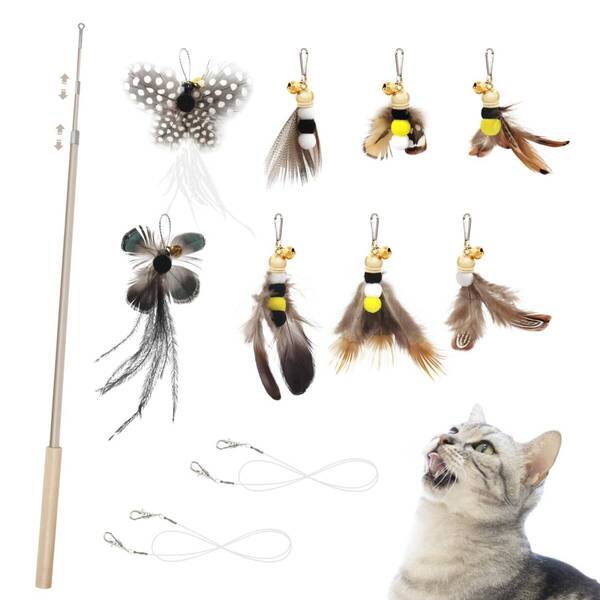 【新着商品】釣り竿付き 8個 大飛ぶ虫 蝶々 昆虫 ねこ玩具 猫じゃらし おもちゃ 猫 SONGWAY