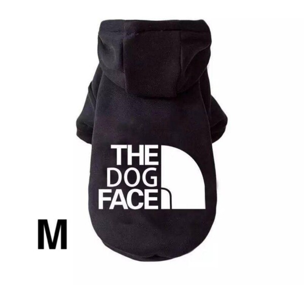 暖かい裏起毛♪ドッグフェイス犬服パーカーペット用洋服ドッグウェア黒Mサイズ
