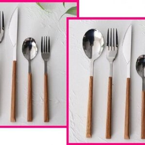 【送料無料 カトラリー:10本 スプーン,フォーク,ステーキ ナイフ】★5本x2セット 温かみのある 木目調 おしゃれ★ブラウン クチポール風