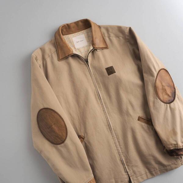 カールヘルム Karl Helmut 希少 カバーオール 襟レザー ベージュ メンズ 裏地チェック