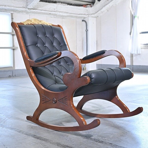 希少】 ファシオシルバーノ ロッキングチェア 木製 レザー 椅子 希少】 ファシオシルバーノ ロッキングチェア 木製 レザー 椅子