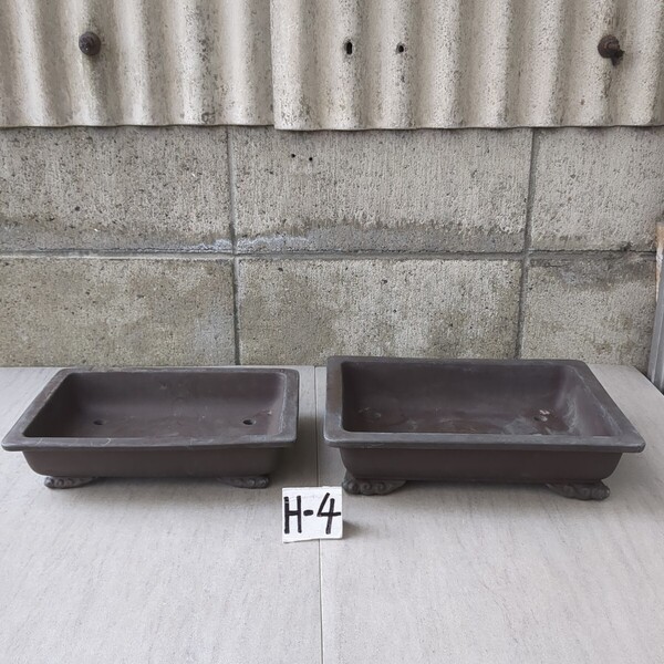 盆栽鉢 長角中浅足付 9号 28㎝ / 10号 30,5㎝ 2個 中古 H-④ 松柏 雑木 花物 実物 盆栽