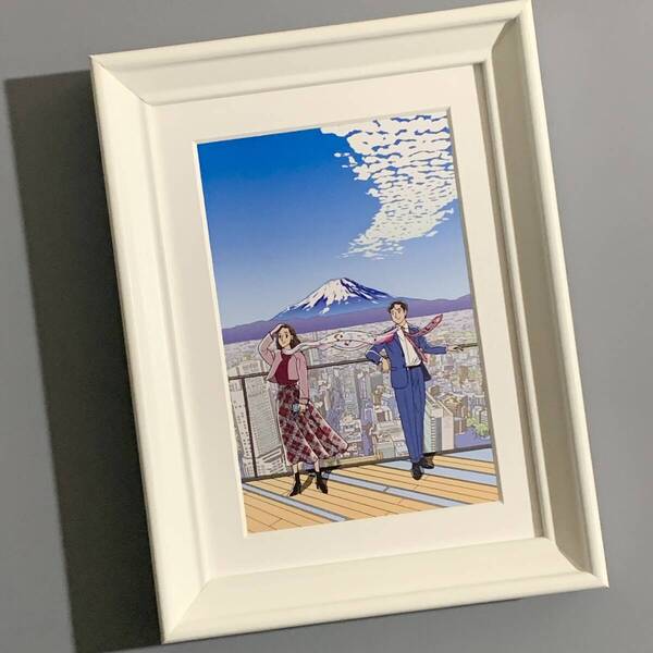 ■わたせせいぞう■「富士スカイ(東京こよみ ~10月~)」/2L額装品/スタンド付/貴重イラスト/印刷物/インテリア G2046