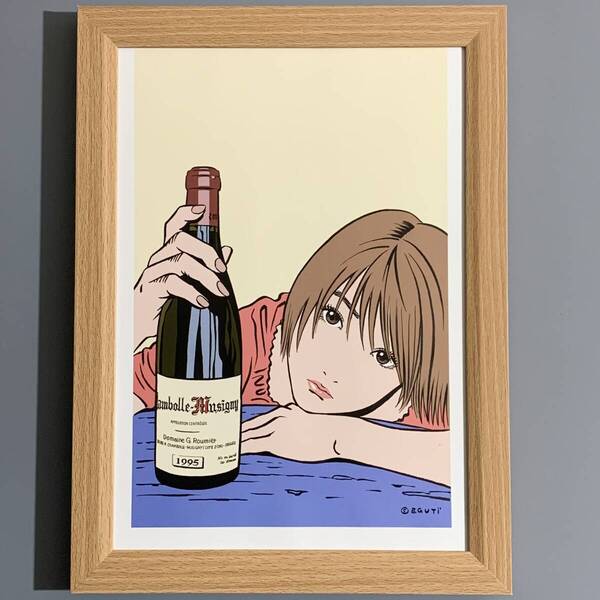 ■江口寿史■「リアルワインガイド 創刊号 表紙 2002」/B5額装品/美人画/貴重イラスト/印刷物/インテリア G2124
