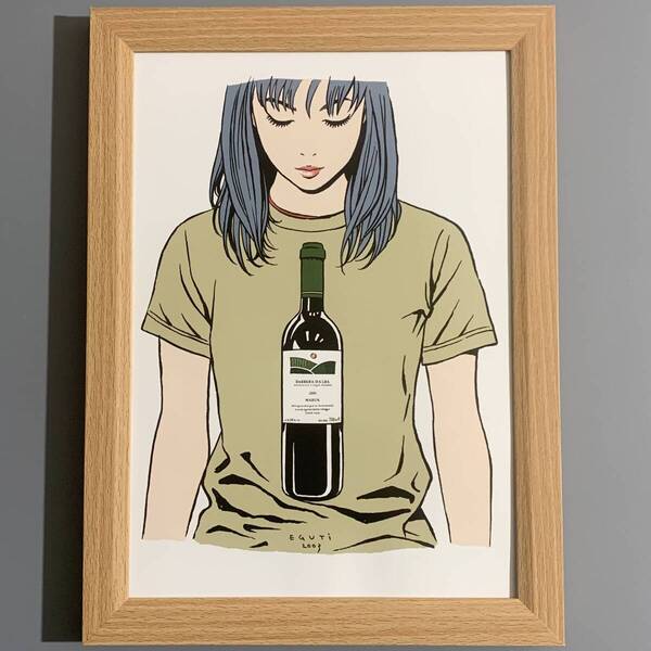 ■江口寿史■「リアルワインガイド 第2号 表紙 2003」/B5額装品/美人画/貴重イラスト/印刷物/インテリア G2125