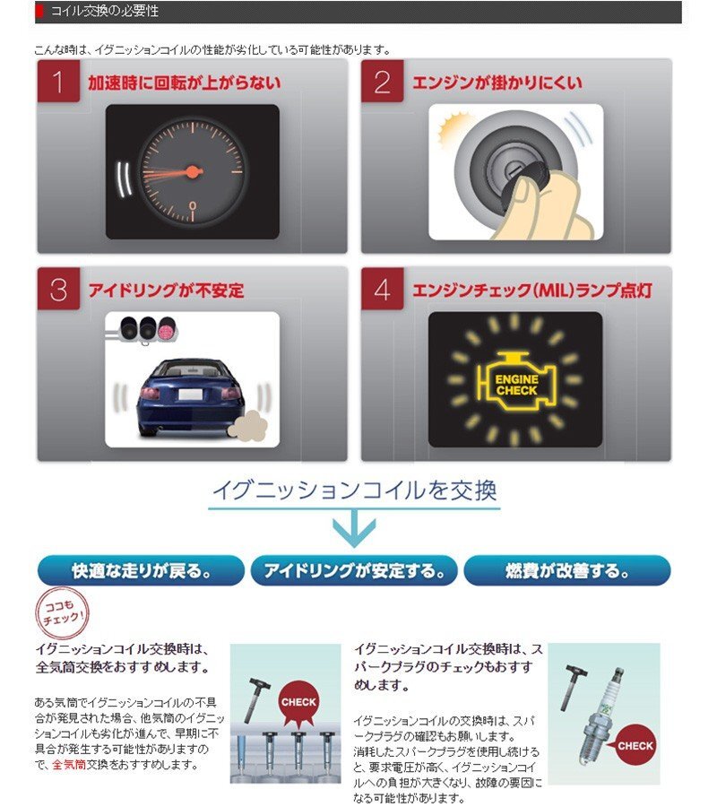 トヨタ カローラフィールダー NGK イグニッションコイル U5166 4本セット NZE161G NZE164G 1NZ-FE H24.5 - トヨタ カローラフィールダー NGK イグニッションコイル U5166 4本セット NZE161G NZE164G 1NZ-FE H24.5 -