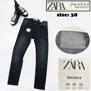 ZARA MAN /38/ ブラックデニムパンツ スキニージーンズ カジュアル ホワイトタグ 生地コットン混アウトドアキャンプバイクオートバイ ザラ