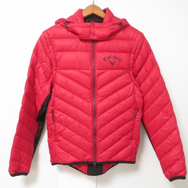 オンライン最安値 #wnc キャロウェイ Callaway Golf ダウンジャケット ダウンベスト M 赤 2WAY フード付き ダブルジップ ロゴ メンズ [928897]