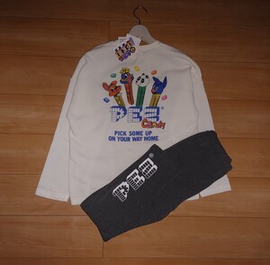 ★新品★ペッツ PEZ★裏起毛 あったか パジャマ 上下 セット 長袖 長パンツ 部屋着 ルームウェア 裏地 暖か ホワイト 白 グレー M