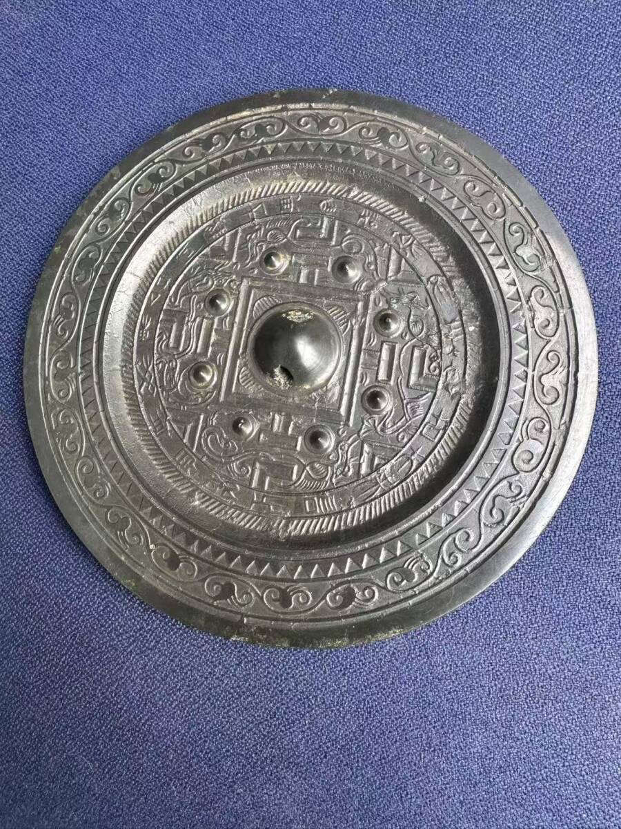 銅鏡 直径20cm 厚さ約8mm 古銅 銘文鏡 中国 晩唐時代？ 古代鏡