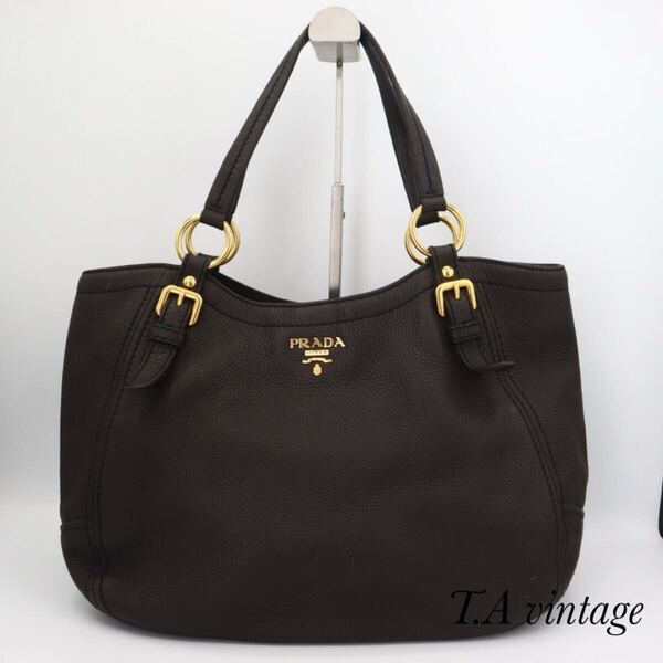 PRADA 美品 プラダ レザー ハンドバッグ ブラウン