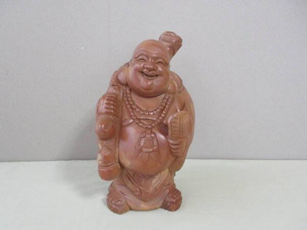 布袋尊の置物(木彫、七福神): 縁起物・夫婦円満・木彫工芸品・アンティーク・コレクション・東洋彫刻・美術品・置き物