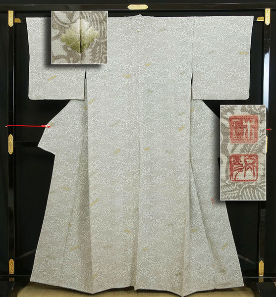 小紋 袷のきもの 桐花 蔦文様 染色家落款入り 花菱縫い紋入り 正絹 11763