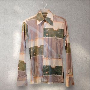 Bon Homme 古着 宇宙柄 ポリシャツ M 検索)ディスコシャツ スペース 70年代 ビンテージ アンティーク 80年代 昭和 レトロ