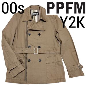 00s Archive Y2K■PPFM■トレンチコート ジッパーフロントベルト M ライトブラウン ベージュ ペイトンプレイフォーメン 平成 オールド