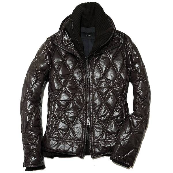 定価16万 AKM THIN NYLON DIA STITCH SKI DOWN Sサイズ 茶 ダイヤステッチレイヤードダウンジャケット ジュンハシモト