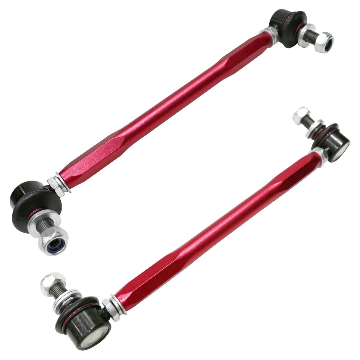 M12 285mm~355mm汎用タイプ レッド/赤 調整式 スタビライザーリンク 左右セット