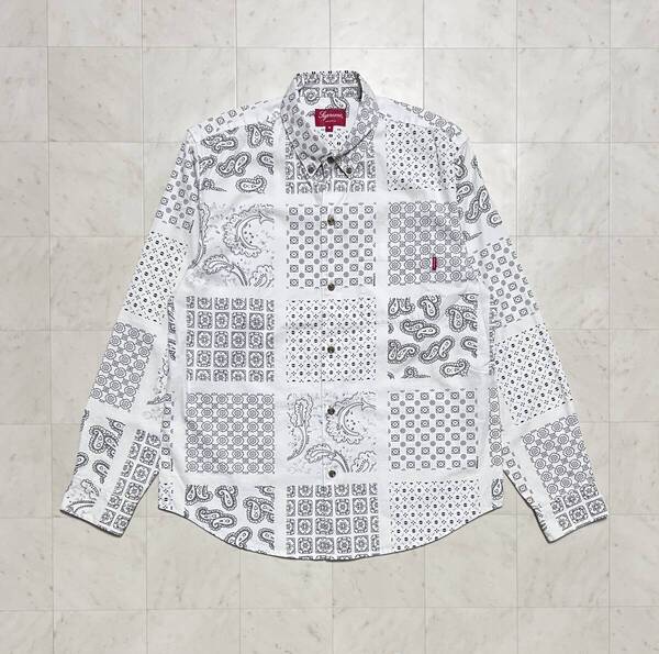 【美品】SUPREME シュプリーム【Paisley Grid Shirt】20SS ペイズリー グリッド シャツ Mサイズ ホワイト