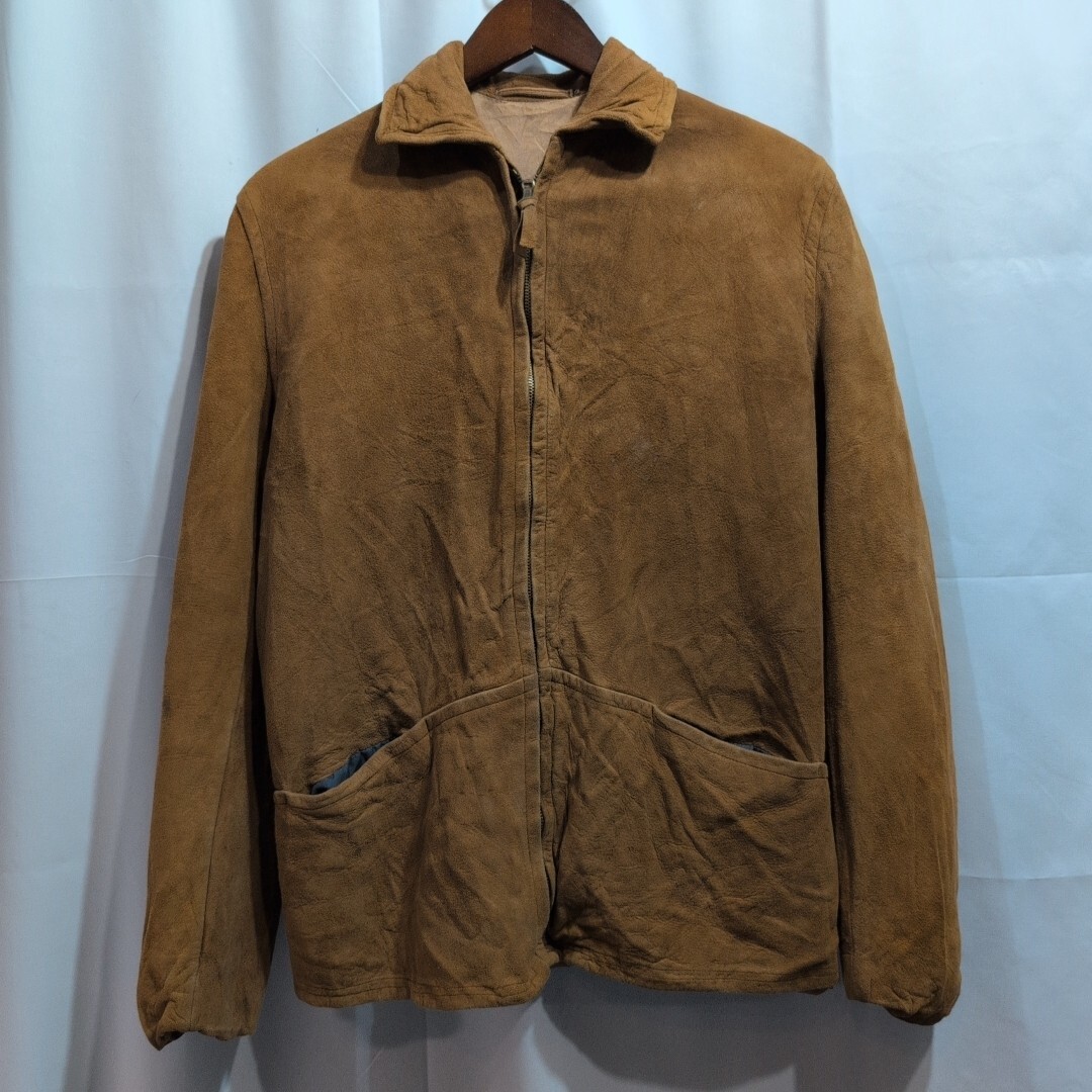 60s Vintage ドイツ製 ヌバック レザージャケット 44 メンズ L相当 ZIPPジッパー スエード 本革 革ジャン 60年代 ビンテージ 古着 アメカジ