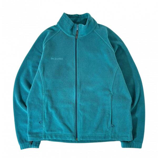 L コロンビア columbia フリース フリースジャケット 古着 ハイネック ポケット付き ワンポイント シンプル 緑 グリーン ターコイズ 青