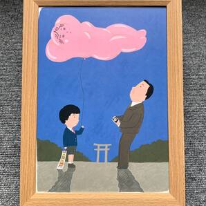 ■和田誠 カメラ撮影 パロディ画<46> B5サイズ 額入り 貴重イラスト 印刷物 ポスター風デザイン 額装品 アートフレーム 美女