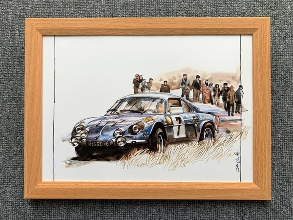 ■BOW。池田和弘『Alpine Renault A110』B5サイズ額入り 貴重イラスト 印刷物 ポスター風デザイン 額装品 アートフレーム インテリア 旧車
