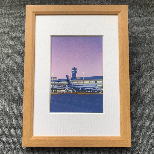 ■永井博『NITEFLYTE<1>』 B5サイズ 額入り 貴重イラスト 印刷物 ポスター風デザイン 額装品 アートフレーム インテリア