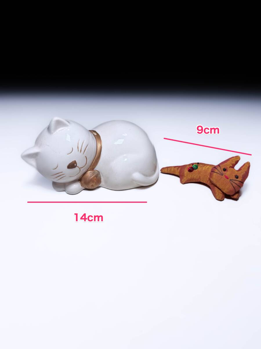 明治時代 金襴手色絵 眠り猫15cm 眠猫 置物 時代物 古伊万里