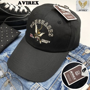 AVIREX ブラック キャップ フライングタイガー アウトドアキャンプ バイク ゴルフ ホワイト刺繍ワッペン タグ アビレックス アヴィレックス