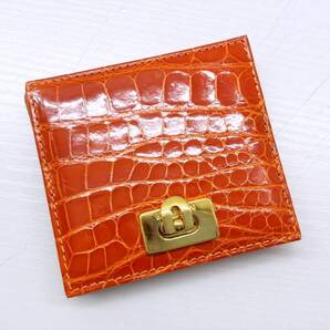 未使用保管 美品 KWANPEN クワンペン シャイニークロコ コインケース オレンジ系 エキゾチックレザー