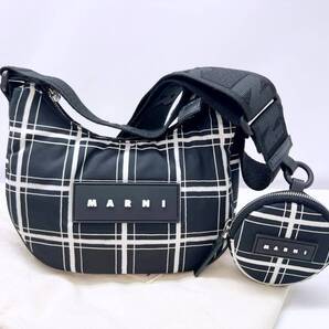 美品 MARNI マルニ PUFF パフ ホーボー スモール チェックプリント ショルダーバッグ