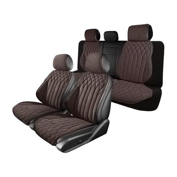 送料無料 テスラ Model S S100D 汎用 スエード エプロンタイプ シートカバー ブラウン 運転席 助手席 2列目 被せるタイプ
