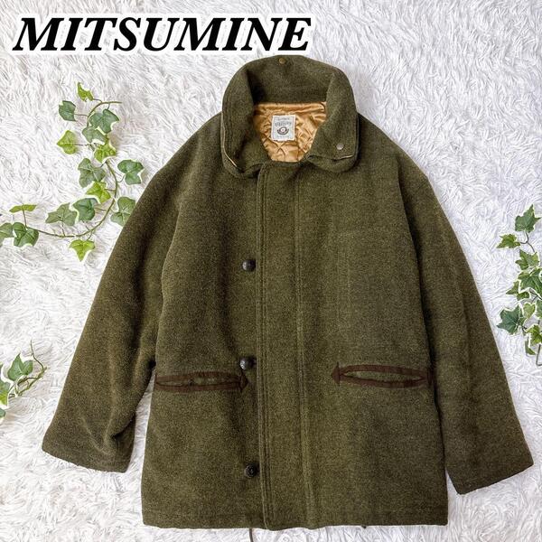 送料無料 ヴィンテージ MITSUMINE 三峰 ミツミネ ウール ハーフコート ジャケット イタリア mario bellucci 社生地使用 カーキ L