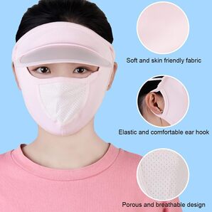 日焼け止めマスク フェイスカバー 日よけ帽子 サンバイザー付き 洗えるフェイスマスク 紫外線対策