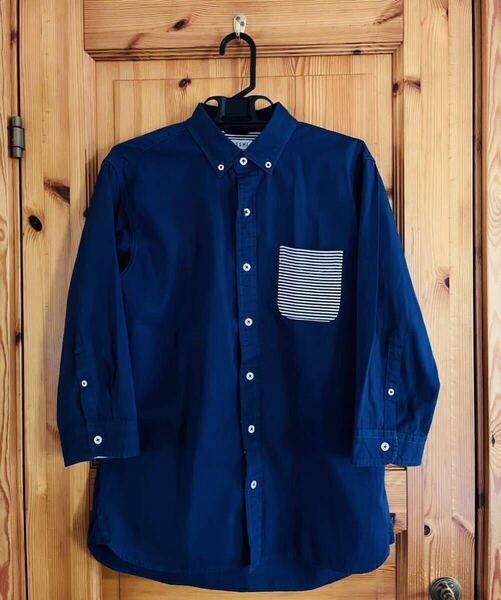 ♪メンズ 七分丈シャツ?★ボタンダウン★紺色 Lサイズ★中古