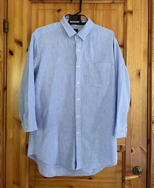 ♪メンズ 七分丈?シャツ ブラウス★水色★Lサイズ★中古