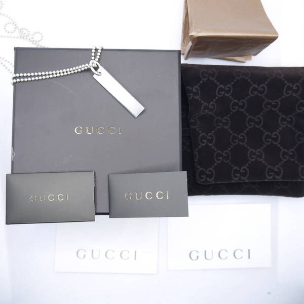 $ 美品 $ 箱付き♪■ GUCCI ■ グッチ ■ SV925■ ロゴ入り プレート ■ 2連 ボールチェーン・ ネックレス ペンダント ■ シルバー■大人気