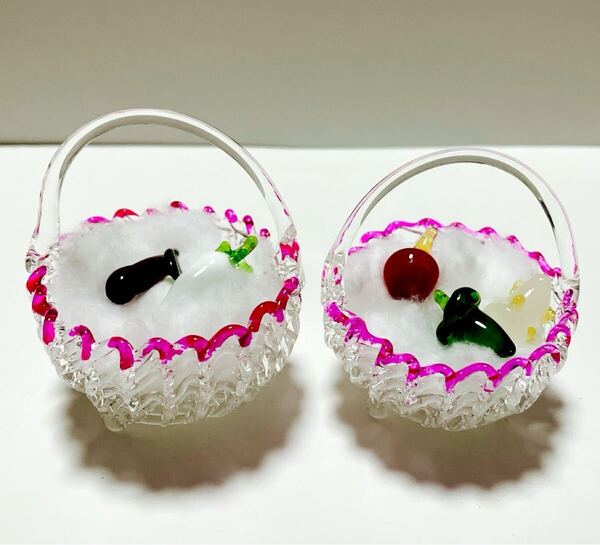 野菜入り バスケット ガラス細工 2点セット