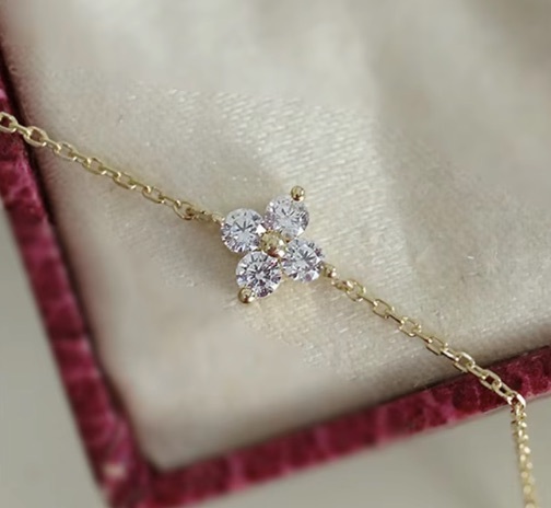 花 ブレスレット CZダイヤモンド シルバー フラワー クローバー 14kgp 四葉