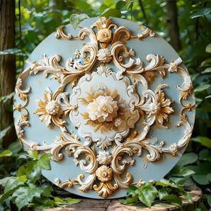 入荷!紋章① 華 エンブレム インシグニア ブリキ/アルミ看板 ラウンド インテリア