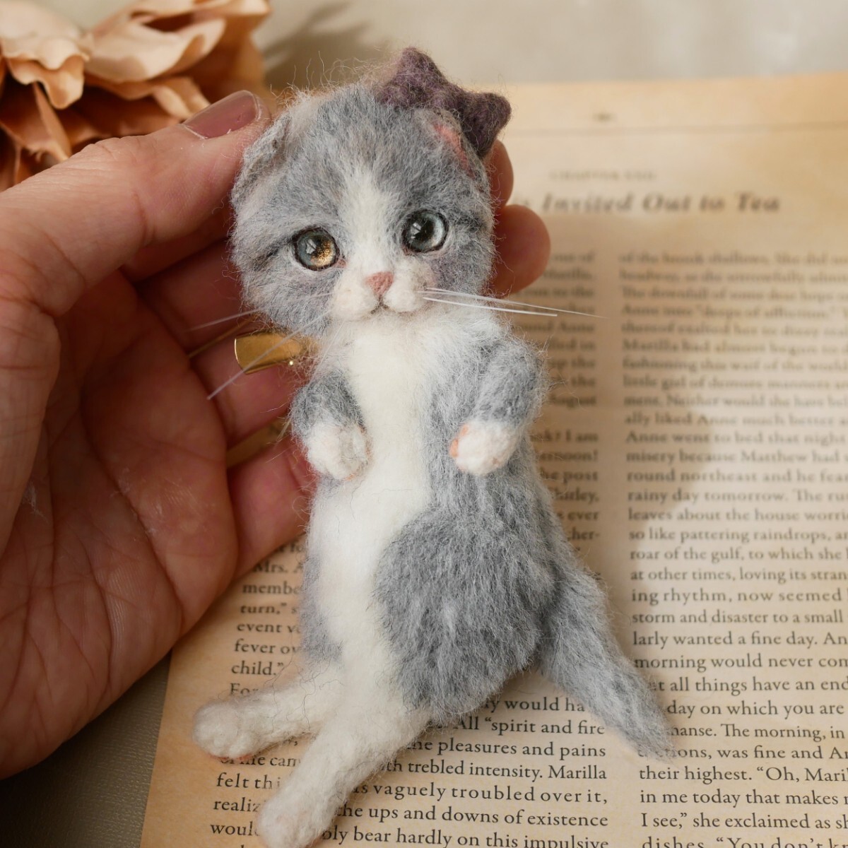 funwari□□□ 羊毛フェルト キジトラ 仔猫 おすわり 猫