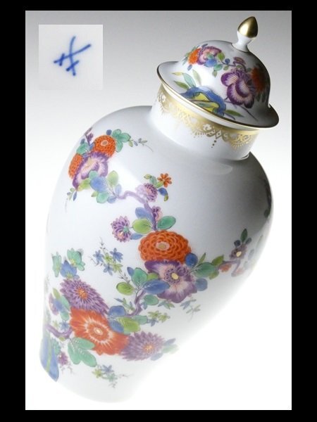 マイセン 金彩 柿右衛門写し 色絵岩菊牡丹絵図 花瓶 高さ21cm