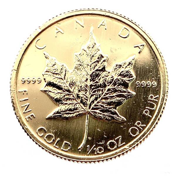 22001 美品 メイプルリーフ 1985年 3.1g 1/10オンス メイプル金貨 エリザベス女王 純金 24金 カナダ王室造幣局 イエローゴールド