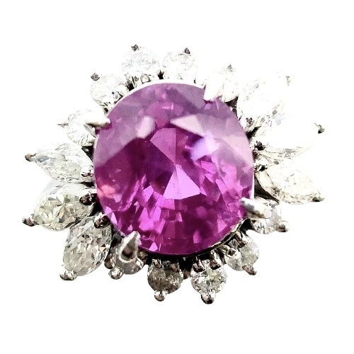 a352 スリランカ産 ピンクサファイヤ 2.71ct リング ダイヤモンド デザイン プラチナ PT900 13号 6.96g GIA鑑別書