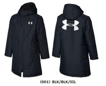 UNDER ARMOUR ベンチコート ジュニア 黒 ブラック YLG アンダーアーマー ロングコート 撥水加工 L 150 アウター 中綿 キッズ 1305902-001_画像1