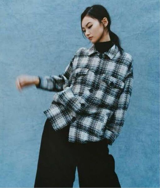 ZARA テクスチャー入りチェック柄シャツジャケット Mサイズ