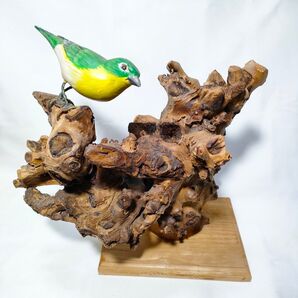 小鳥 木彫りの置き物