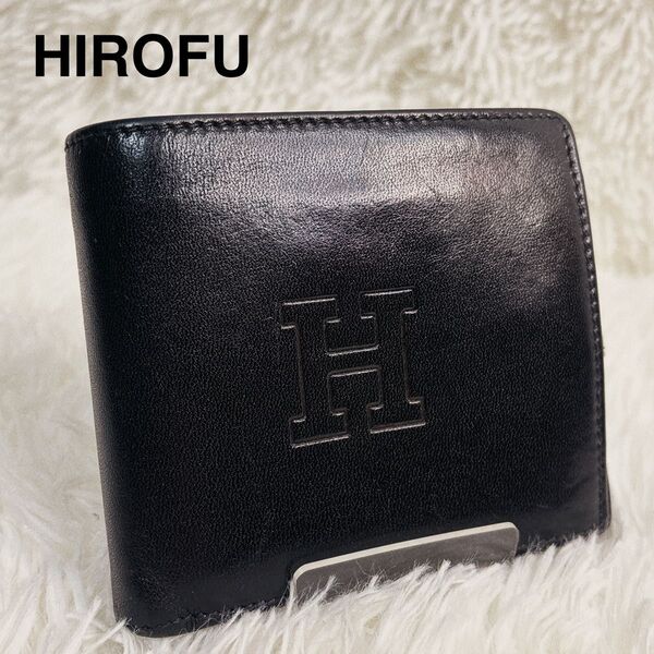 HIROFU レザー 二つ折り財布 ミニウォレット Hロゴ ブラウン系