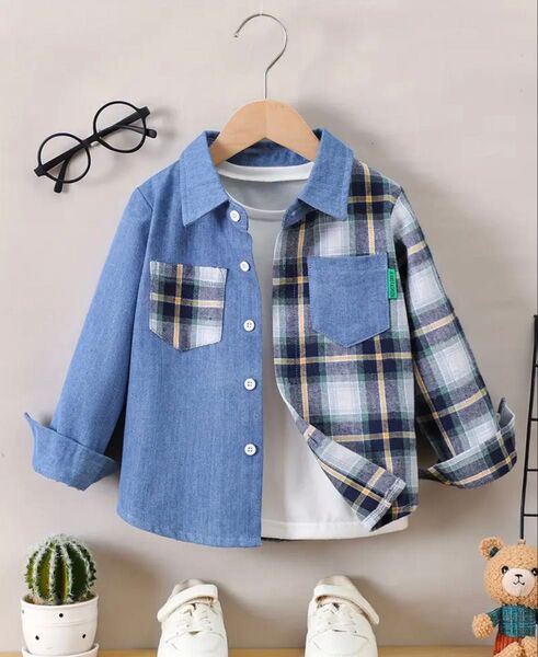 新品★男の子トップス★120〜130cm★ブルーシャツ★デニム★チェック★可愛い
