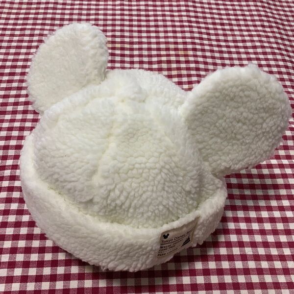 美品 ディズニー ミッキー もこもこ ファンキャップ 帽子 被り物 白 ホワイト ボア